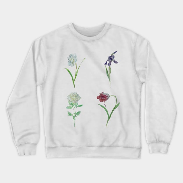 Flowers: narcissus, iris, rose, tulip Crewneck Sweatshirt by AleksandraHurson